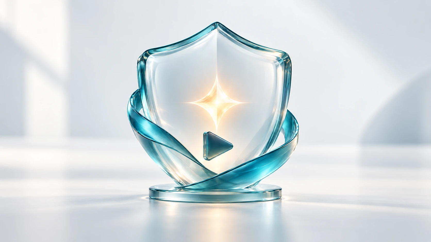 Escudo de vidrio que representa la protección y el acompañamiento a creadores